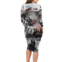 Martin Luther King Day Tribute Family Matching Long Sleeve Bodycon Dress and Hawaiian Shirt Civil Rights Collage and Classic American Street Graffiti Colors - Wonder Print Shop