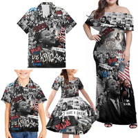 Martin Luther King Day Tribute Family Matching Off Shoulder Maxi Dress and Hawaiian Shirt Civil Rights Collage and Classic American Street Graffiti Colors - Wonder Print Shop