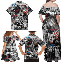 Martin Luther King Day Tribute Family Matching Off Shoulder Maxi Dress and Hawaiian Shirt Civil Rights Collage and Classic American Street Graffiti Colors - Wonder Print Shop