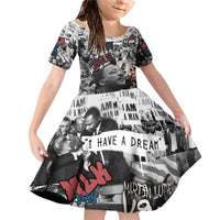 Martin Luther King Day Tribute Family Matching Off Shoulder Short Dress and Hawaiian Shirt Civil Rights Collage and Classic American Street Graffiti Colors - Wonder Print Shop