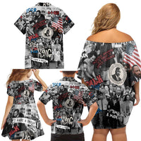 Martin Luther King Day Tribute Family Matching Off Shoulder Short Dress and Hawaiian Shirt Civil Rights Collage and Classic American Street Graffiti Colors - Wonder Print Shop