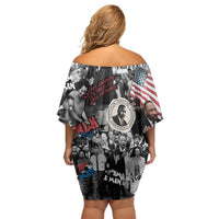 Martin Luther King Day Tribute Family Matching Off Shoulder Short Dress and Hawaiian Shirt Civil Rights Collage and Classic American Street Graffiti Colors - Wonder Print Shop