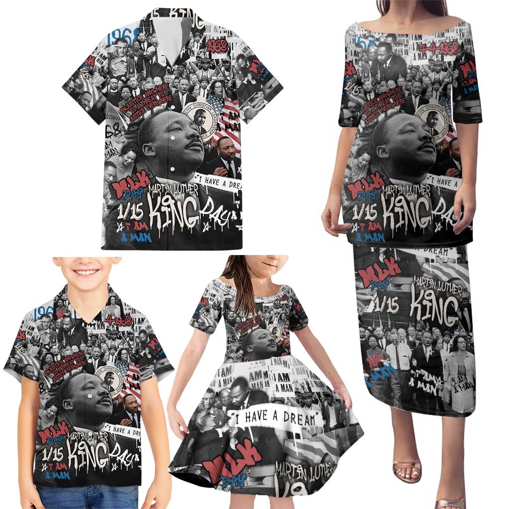 Martin Luther King Day Tribute Family Matching Puletasi and Hawaiian Shirt Civil Rights Collage and Classic American Street Graffiti Colors - Wonder Print Shop