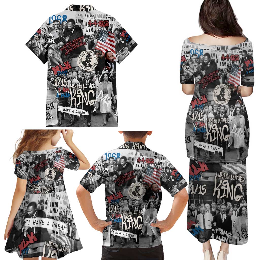 Martin Luther King Day Tribute Family Matching Puletasi and Hawaiian Shirt Civil Rights Collage and Classic American Street Graffiti Colors - Wonder Print Shop