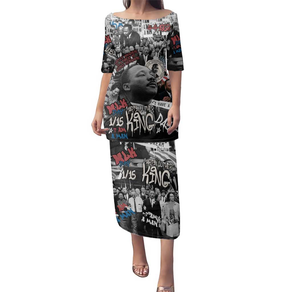 Martin Luther King Day Tribute Family Matching Puletasi and Hawaiian Shirt Civil Rights Collage and Classic American Street Graffiti Colors - Wonder Print Shop