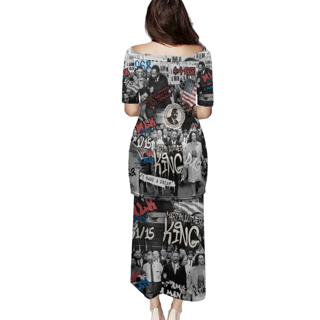 Martin Luther King Day Tribute Family Matching Puletasi and Hawaiian Shirt Civil Rights Collage and Classic American Street Graffiti Colors - Wonder Print Shop