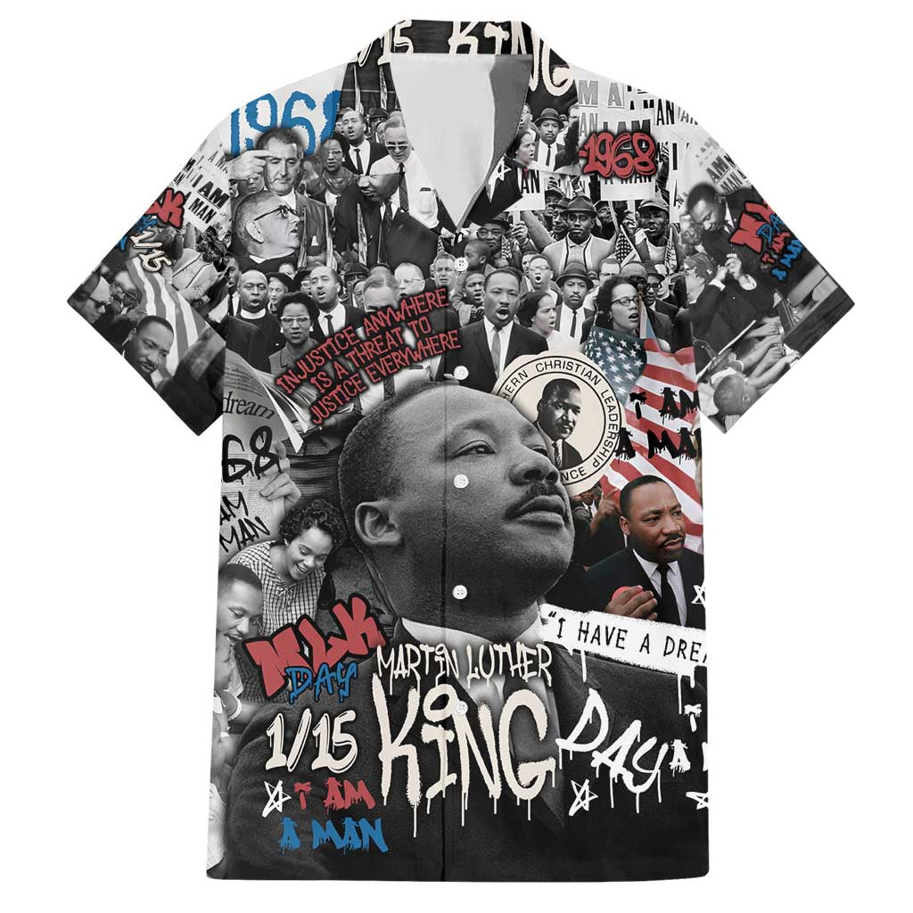 Martin Luther King Day Tribute Family Matching Short Sleeve Bodycon Dress and Hawaiian Shirt Civil Rights Collage and Classic American Street Graffiti Colors - Wonder Print Shop