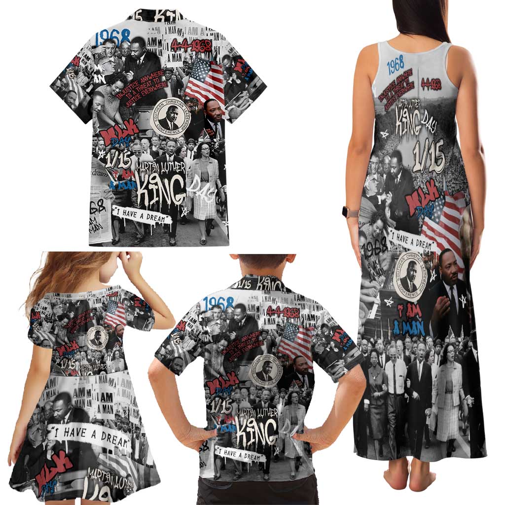 Martin Luther King Day Tribute Family Matching Tank Maxi Dress and Hawaiian Shirt Civil Rights Collage and Classic American Street Graffiti Colors - Wonder Print Shop