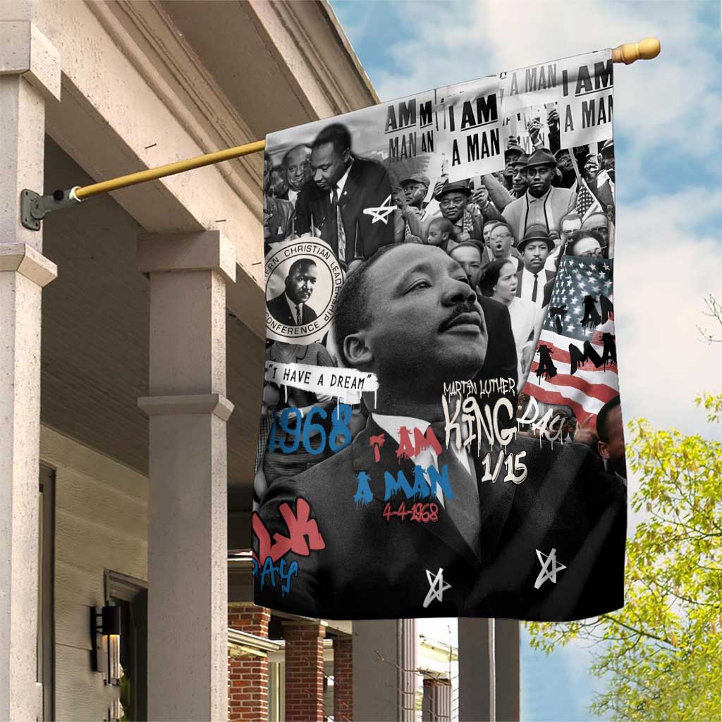 Martin Luther King Day Tribute Garden Flag Civil Rights Collage and Classic American Street Graffiti Colors - Wonder Print Shop