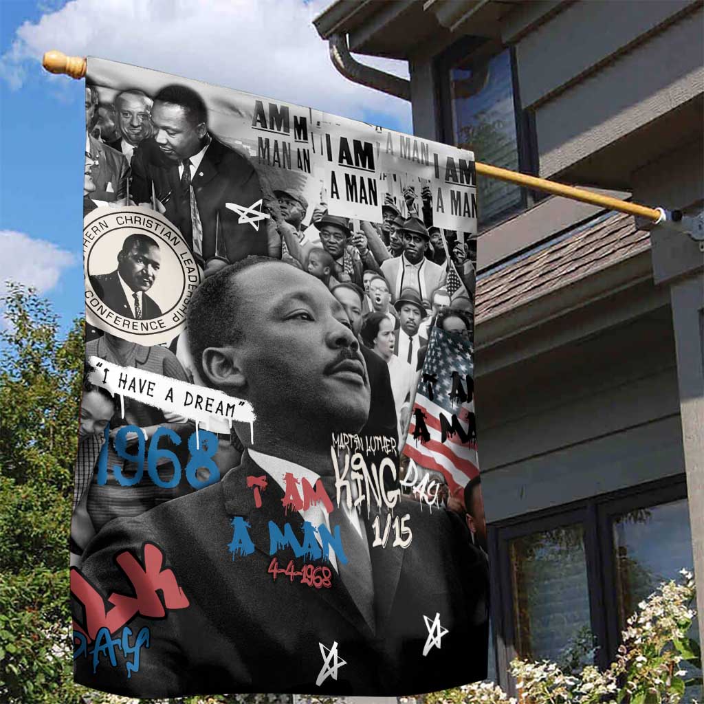 Martin Luther King Day Tribute Garden Flag Civil Rights Collage and Classic American Street Graffiti Colors - Wonder Print Shop