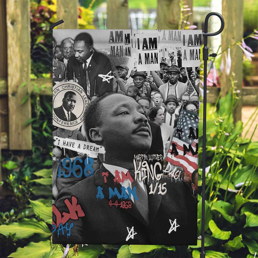 Martin Luther King Day Tribute Garden Flag Civil Rights Collage and Classic American Street Graffiti Colors - Wonder Print Shop