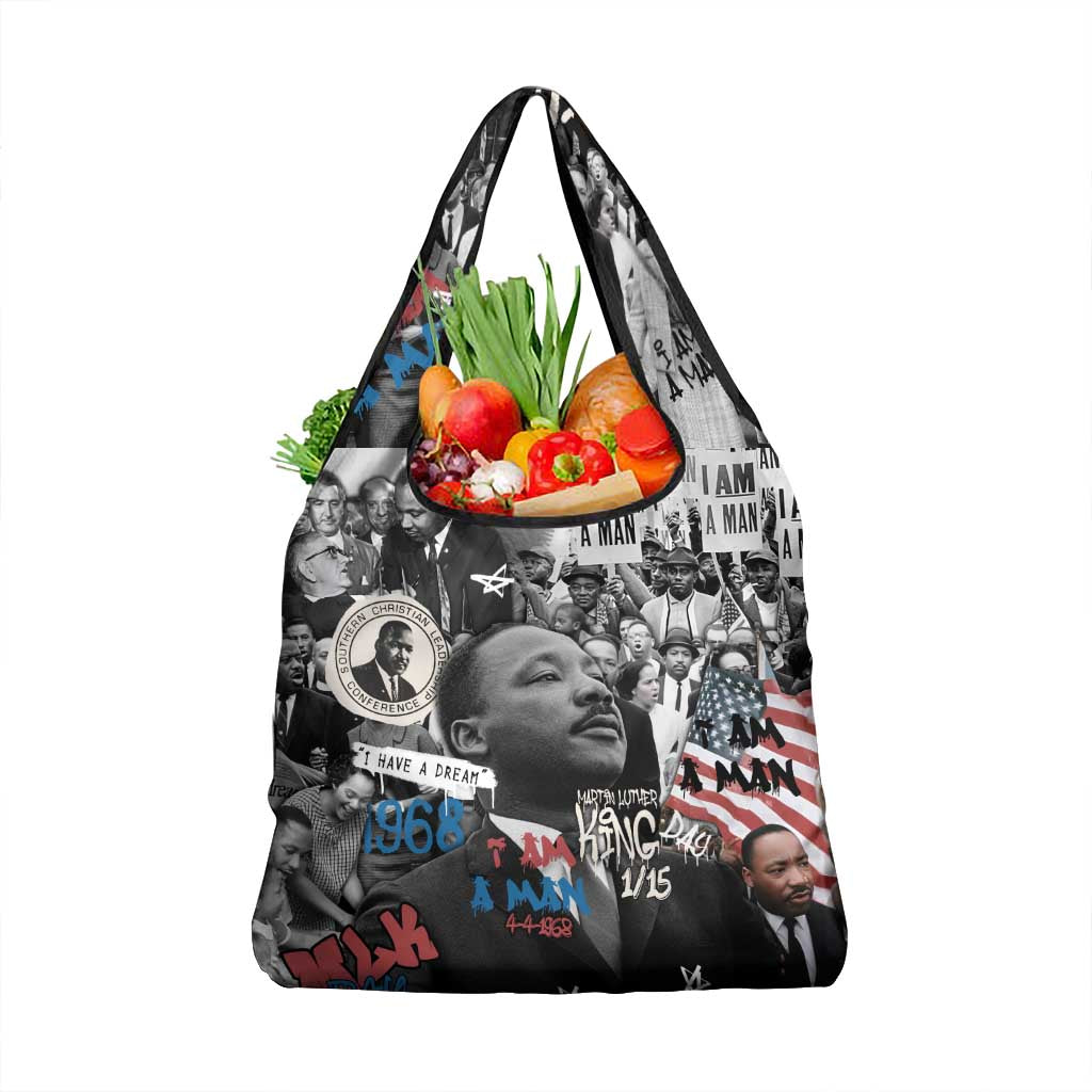 Martin Luther King Day Tribute Grocery Bag Civil Rights Collage and Classic American Street Graffiti Colors - Wonder Print Shop