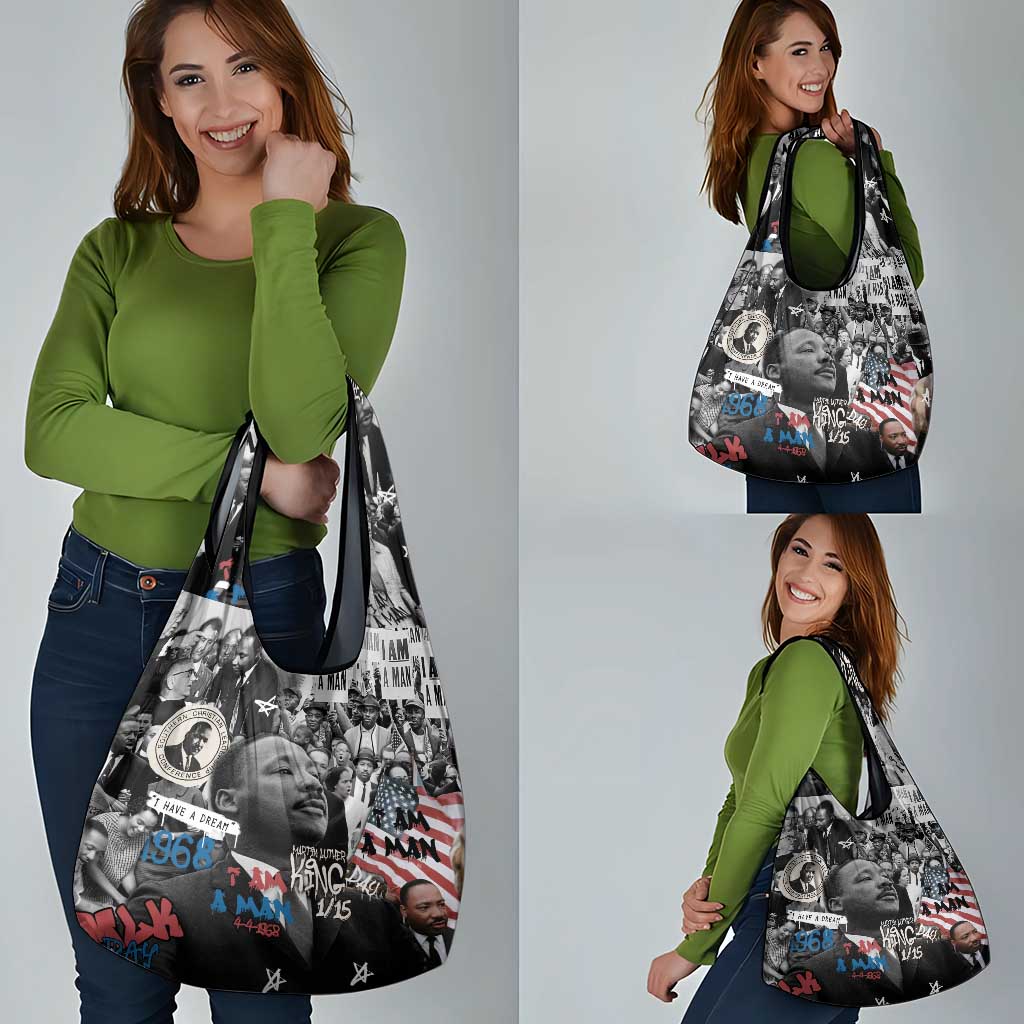 Martin Luther King Day Tribute Grocery Bag Civil Rights Collage and Classic American Street Graffiti Colors - Wonder Print Shop