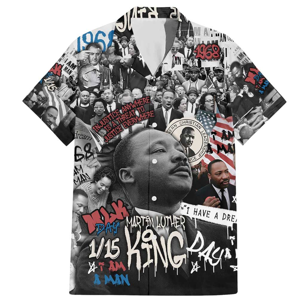 Martin Luther King Day Tribute Hawaiian Shirt Civil Rights Collage and Classic American Street Graffiti Colors - Wonder Print Shop