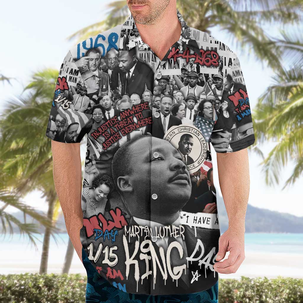 Martin Luther King Day Tribute Hawaiian Shirt Civil Rights Collage and Classic American Street Graffiti Colors - Wonder Print Shop
