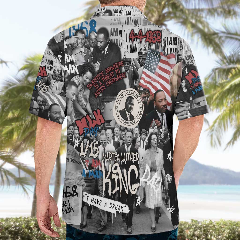 Martin Luther King Day Tribute Hawaiian Shirt Civil Rights Collage and Classic American Street Graffiti Colors - Wonder Print Shop
