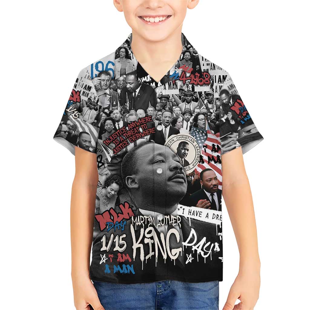 Martin Luther King Day Tribute Hawaiian Shirt Civil Rights Collage and Classic American Street Graffiti Colors - Wonder Print Shop
