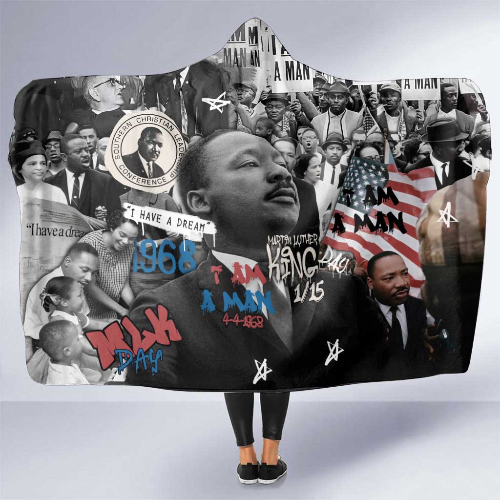 Martin Luther King Day Tribute Hooded Blanket Civil Rights Collage and Classic American Street Graffiti Colors - Wonder Print Shop