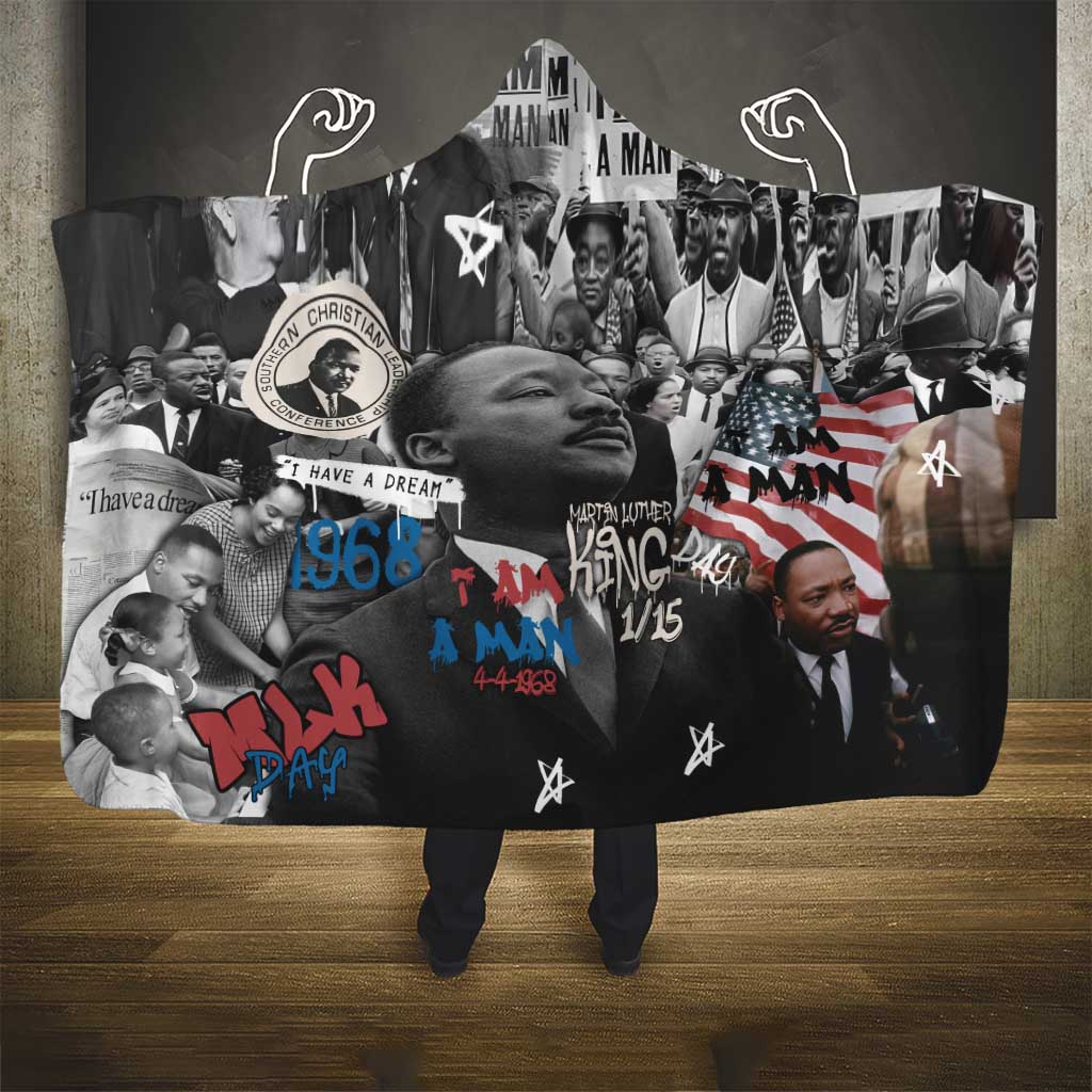 Martin Luther King Day Tribute Hooded Blanket Civil Rights Collage and Classic American Street Graffiti Colors - Wonder Print Shop
