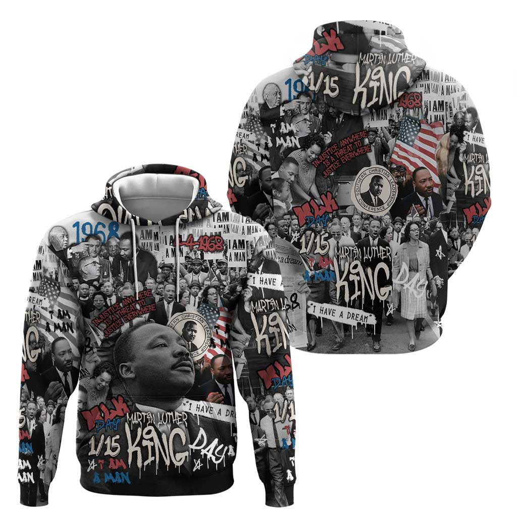 Martin Luther King Day Tribute Hoodie Civil Rights Collage and Classic American Street Graffiti Colors - Wonder Print Shop