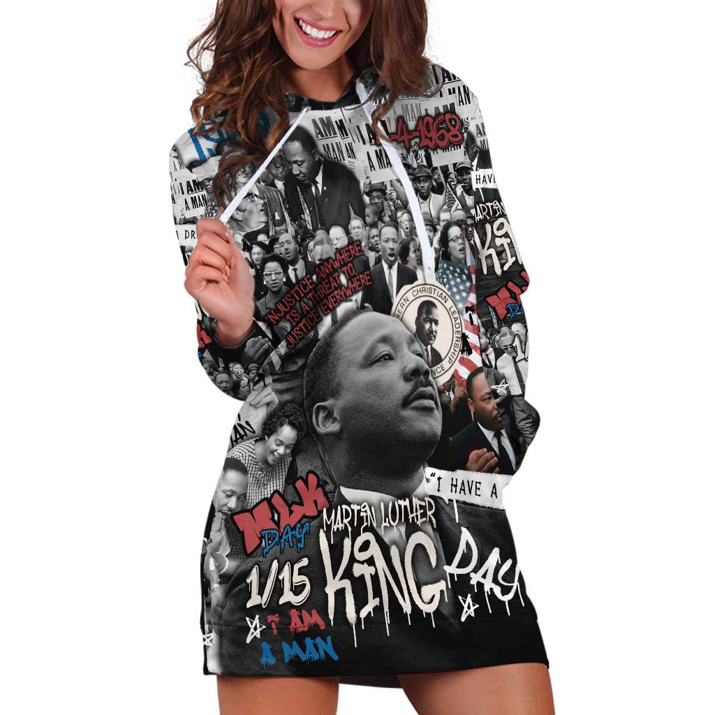 Martin Luther King Day Tribute Hoodie Dress Civil Rights Collage and Classic American Street Graffiti Colors - Wonder Print Shop