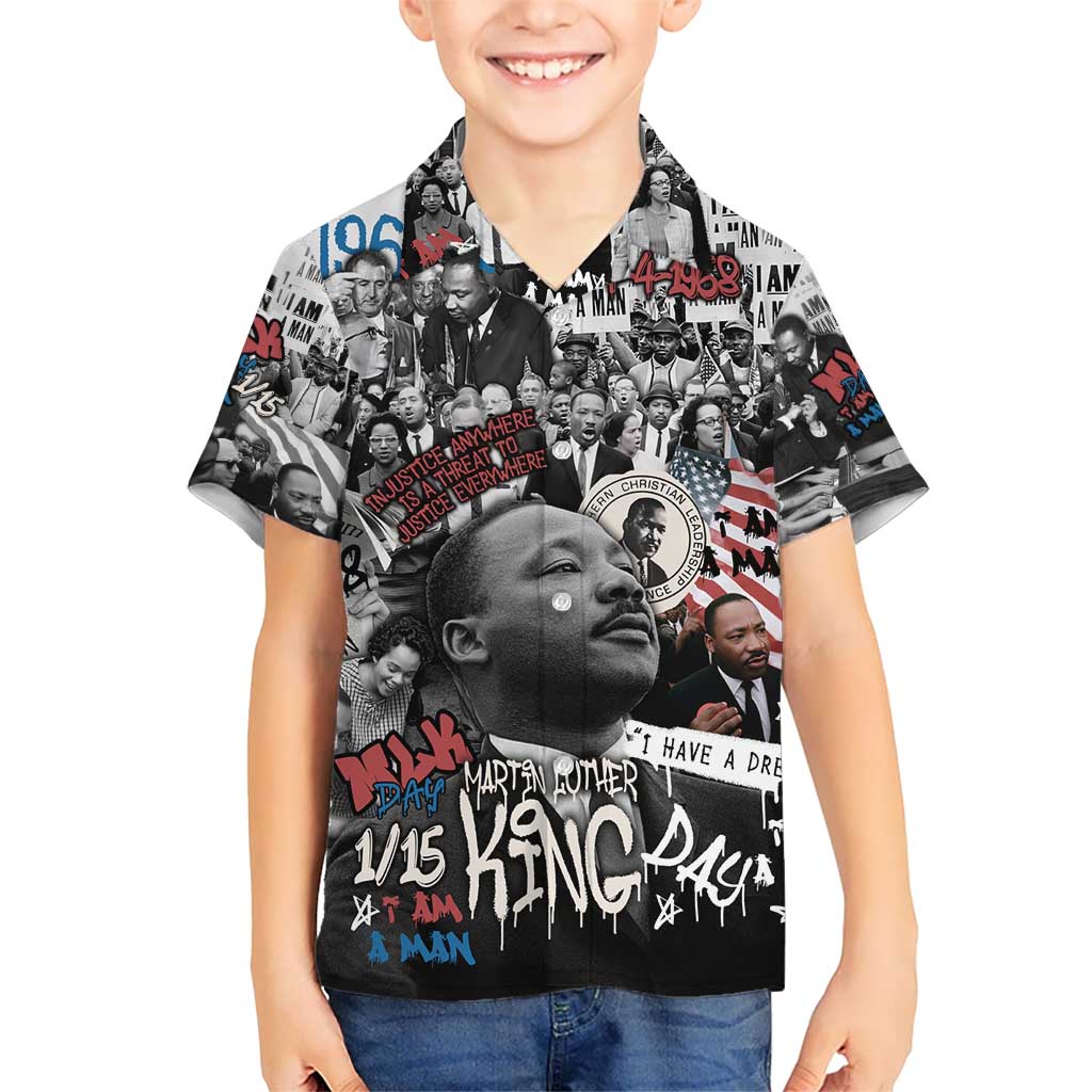 Martin Luther King Day Tribute Kid Hawaiian Shirt Civil Rights Collage and Classic American Street Graffiti Colors - Wonder Print Shop
