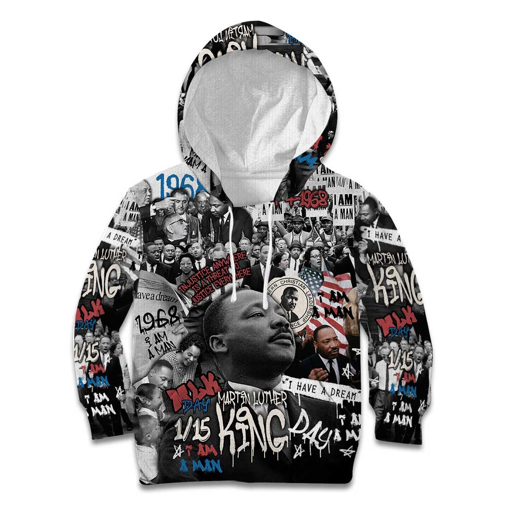 Martin Luther King Day Tribute Kid Hoodie Civil Rights Collage and Classic American Street Graffiti Colors - Wonder Print Shop