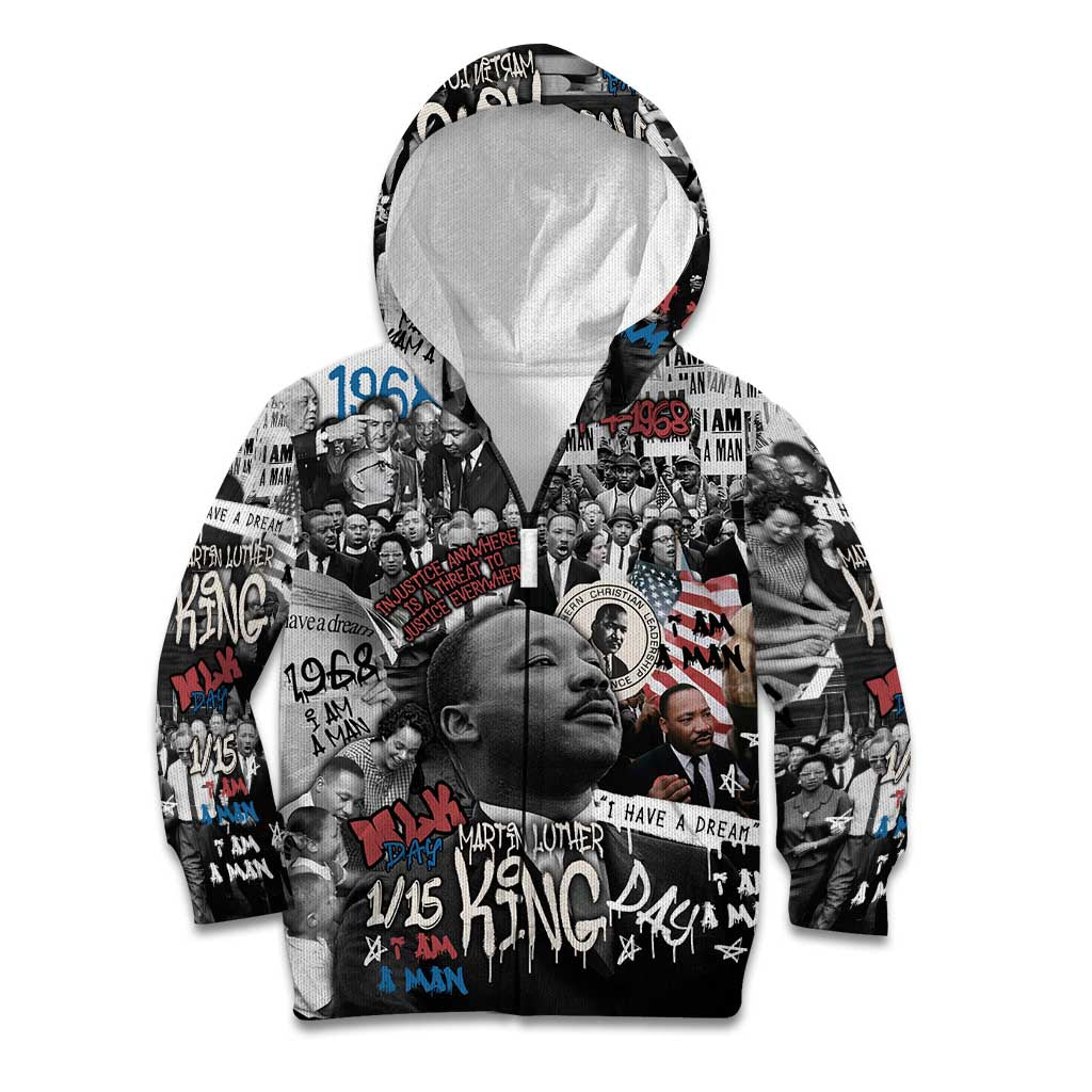 Martin Luther King Day Tribute Kid Hoodie Civil Rights Collage and Classic American Street Graffiti Colors - Wonder Print Shop