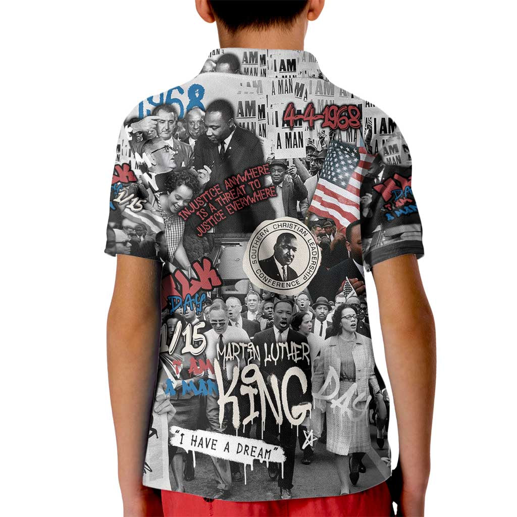 Martin Luther King Day Tribute Kid Polo Shirt Civil Rights Collage and Classic American Street Graffiti Colors - Wonder Print Shop