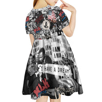 Martin Luther King Day Tribute Kid Short Sleeve Dress Civil Rights Collage and Classic American Street Graffiti Colors - Wonder Print Shop