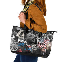 Martin Luther King Day Tribute Leather Tote Bag Civil Rights Collage and Classic American Street Graffiti Colors - Wonder Print Shop