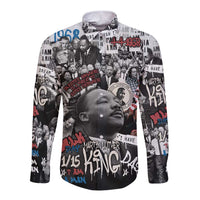 Martin Luther King Day Tribute Long Sleeve Button Shirt Civil Rights Collage and Classic American Street Graffiti Colors - Wonder Print Shop