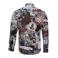 Martin Luther King Day Tribute Long Sleeve Button Shirt Civil Rights Collage and Classic American Street Graffiti Colors - Wonder Print Shop