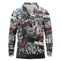 Martin Luther King Day Tribute Long Sleeve Polo Shirt Civil Rights Collage and Classic American Street Graffiti Colors - Wonder Print Shop