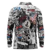 Martin Luther King Day Tribute Long Sleeve Polo Shirt Civil Rights Collage and Classic American Street Graffiti Colors - Wonder Print Shop