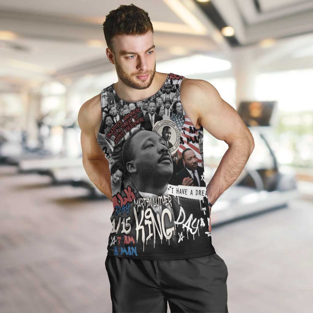 Martin Luther King Day Tribute Men Tank Top Civil Rights Collage and Classic American Street Graffiti Colors - Wonder Print Shop