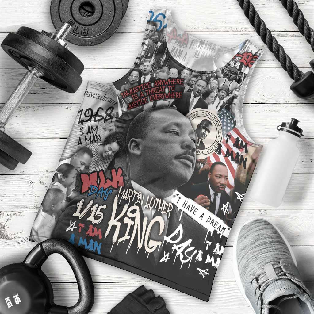 Martin Luther King Day Tribute Men Tank Top Civil Rights Collage and Classic American Street Graffiti Colors - Wonder Print Shop