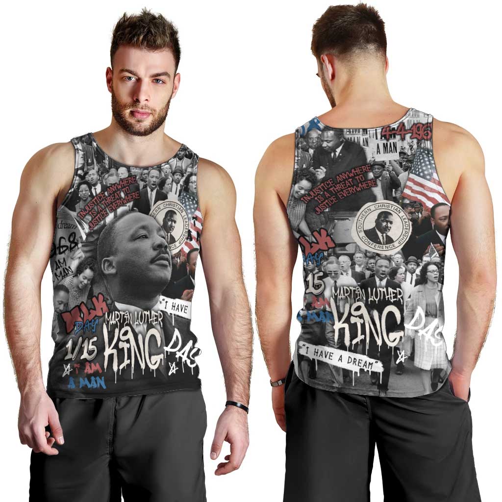 Martin Luther King Day Tribute Men Tank Top Civil Rights Collage and Classic American Street Graffiti Colors - Wonder Print Shop