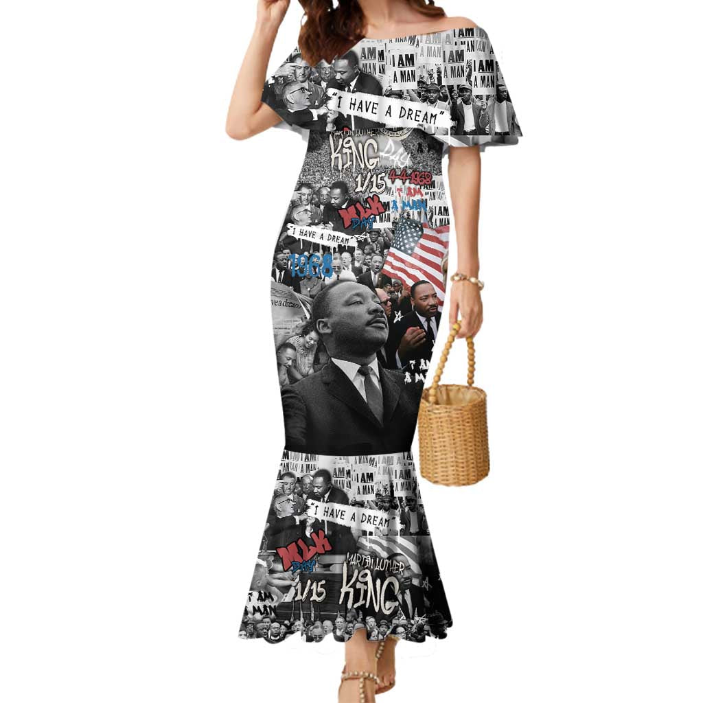 Martin Luther King Day Tribute Mermaid Dress Civil Rights Collage and Classic American Street Graffiti Colors - Wonder Print Shop