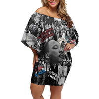 Martin Luther King Day Tribute Off Shoulder Short Dress Civil Rights Collage and Classic American Street Graffiti Colors - Wonder Print Shop