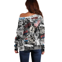 Martin Luther King Day Tribute Off Shoulder Sweater Civil Rights Collage and Classic American Street Graffiti Colors - Wonder Print Shop