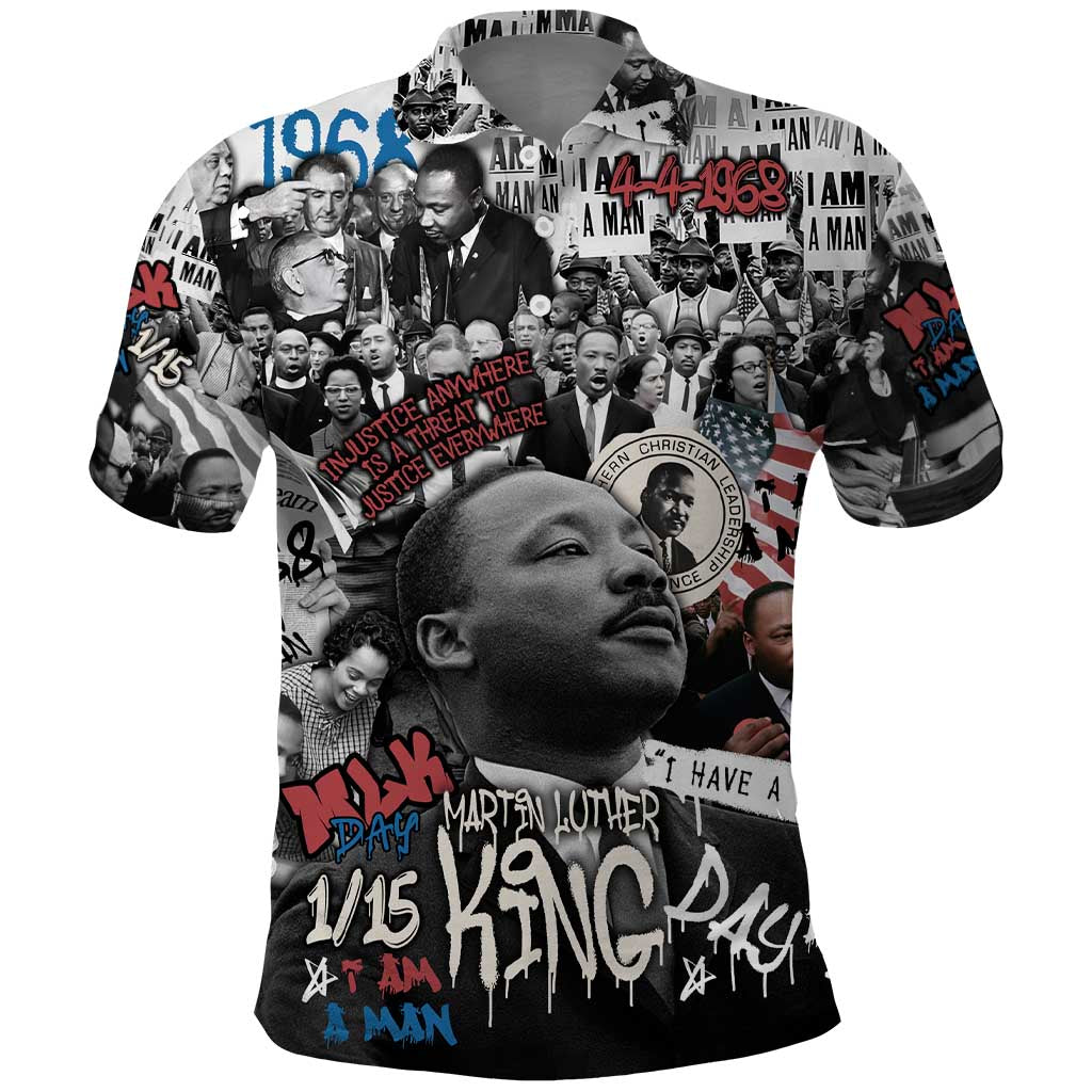 Martin Luther King Day Tribute Polo Shirt Civil Rights Collage and Classic American Street Graffiti Colors - Wonder Print Shop