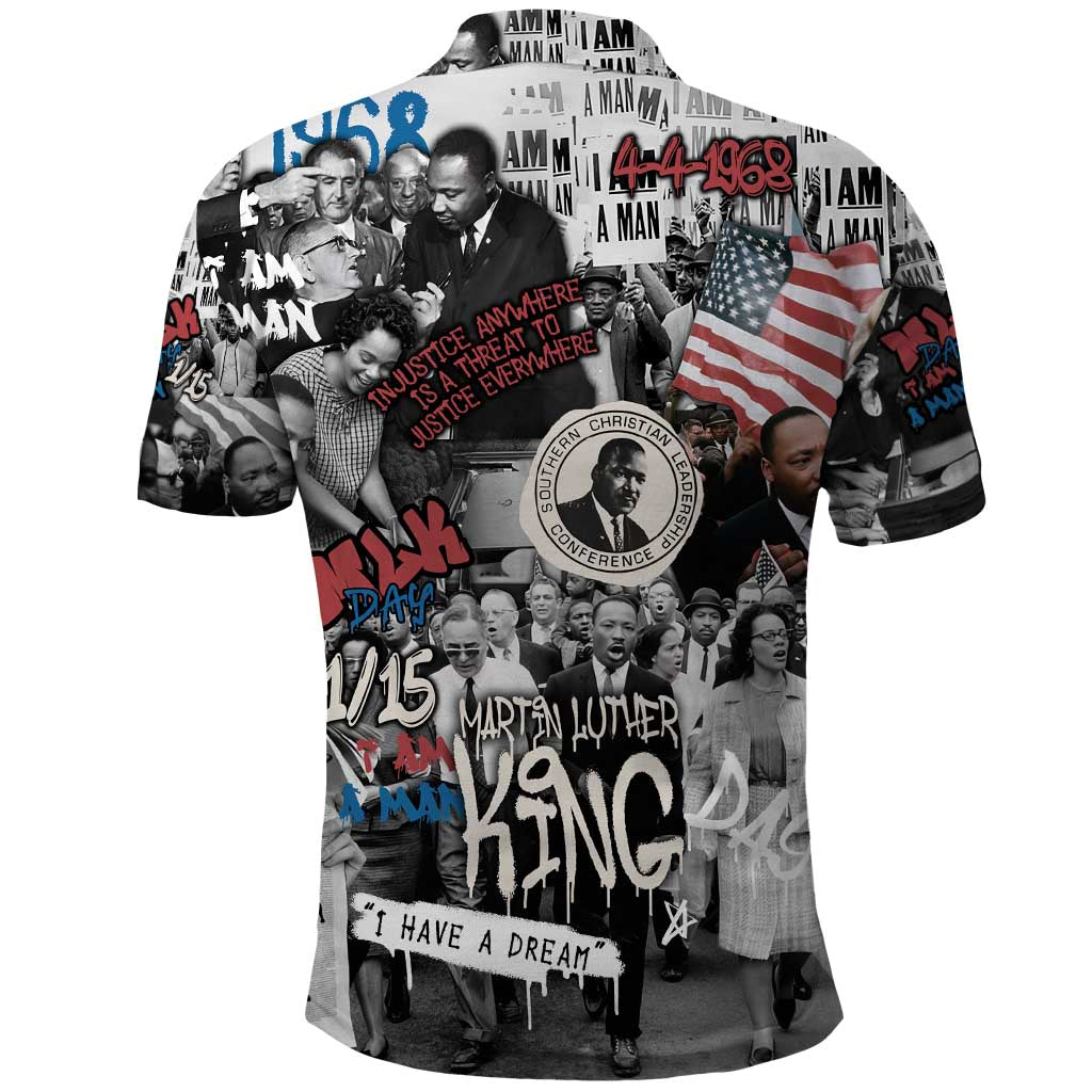 Martin Luther King Day Tribute Polo Shirt Civil Rights Collage and Classic American Street Graffiti Colors - Wonder Print Shop