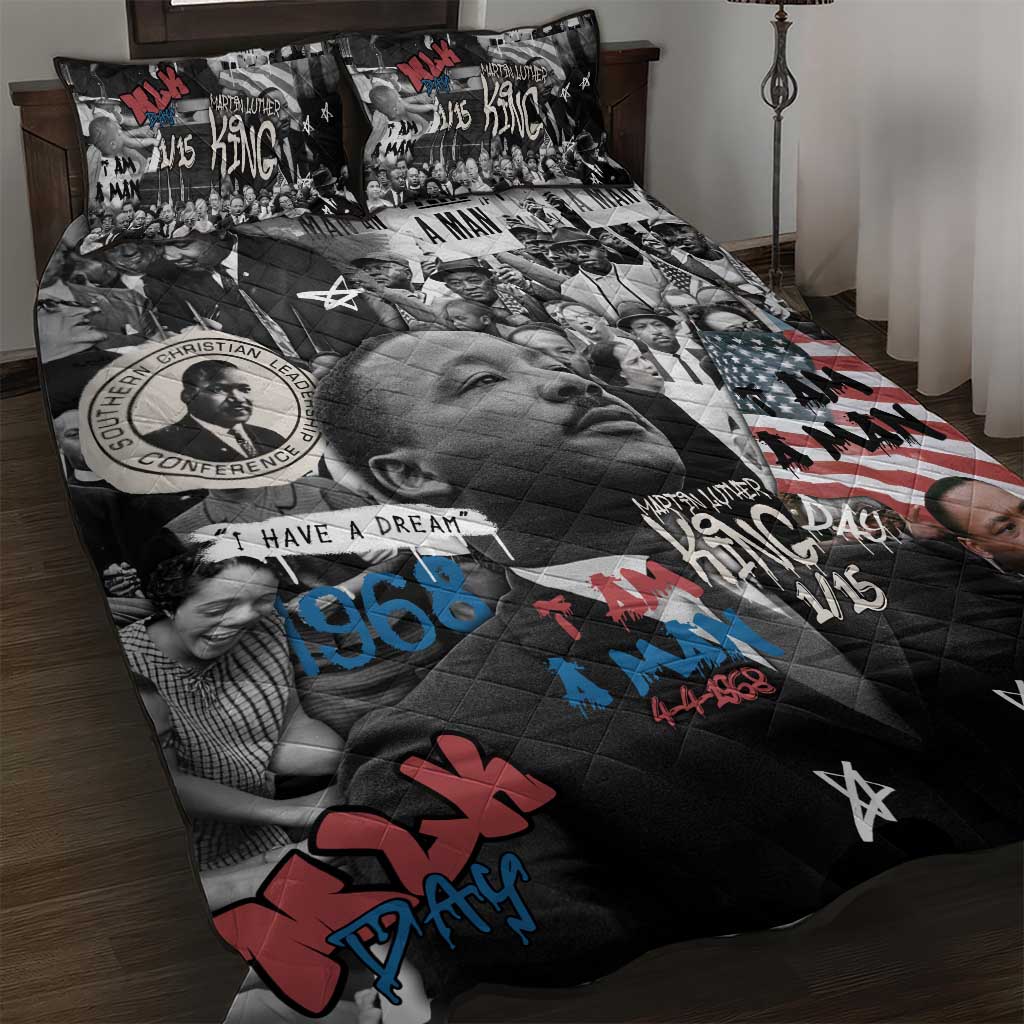 Martin Luther King Day Tribute Quilt Bed Set Civil Rights Collage and Classic American Street Graffiti Colors - Wonder Print Shop