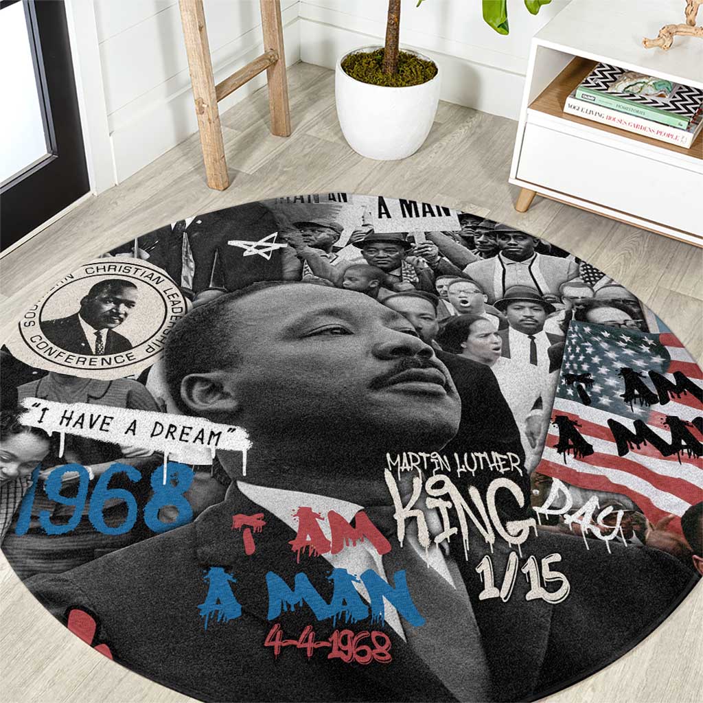 Martin Luther King Day Tribute Round Carpet Civil Rights Collage and Classic American Street Graffiti Colors - Wonder Print Shop