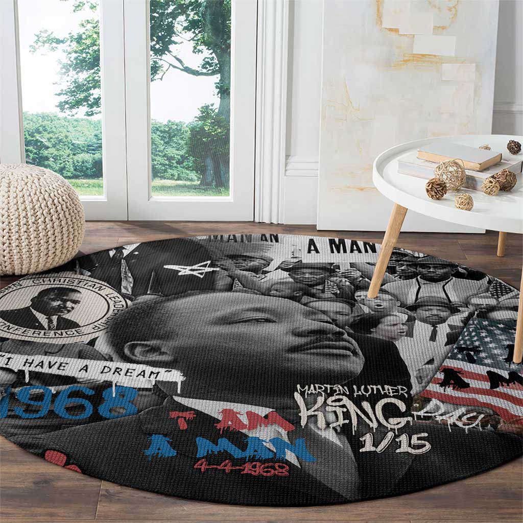 Martin Luther King Day Tribute Round Carpet Civil Rights Collage and Classic American Street Graffiti Colors - Wonder Print Shop
