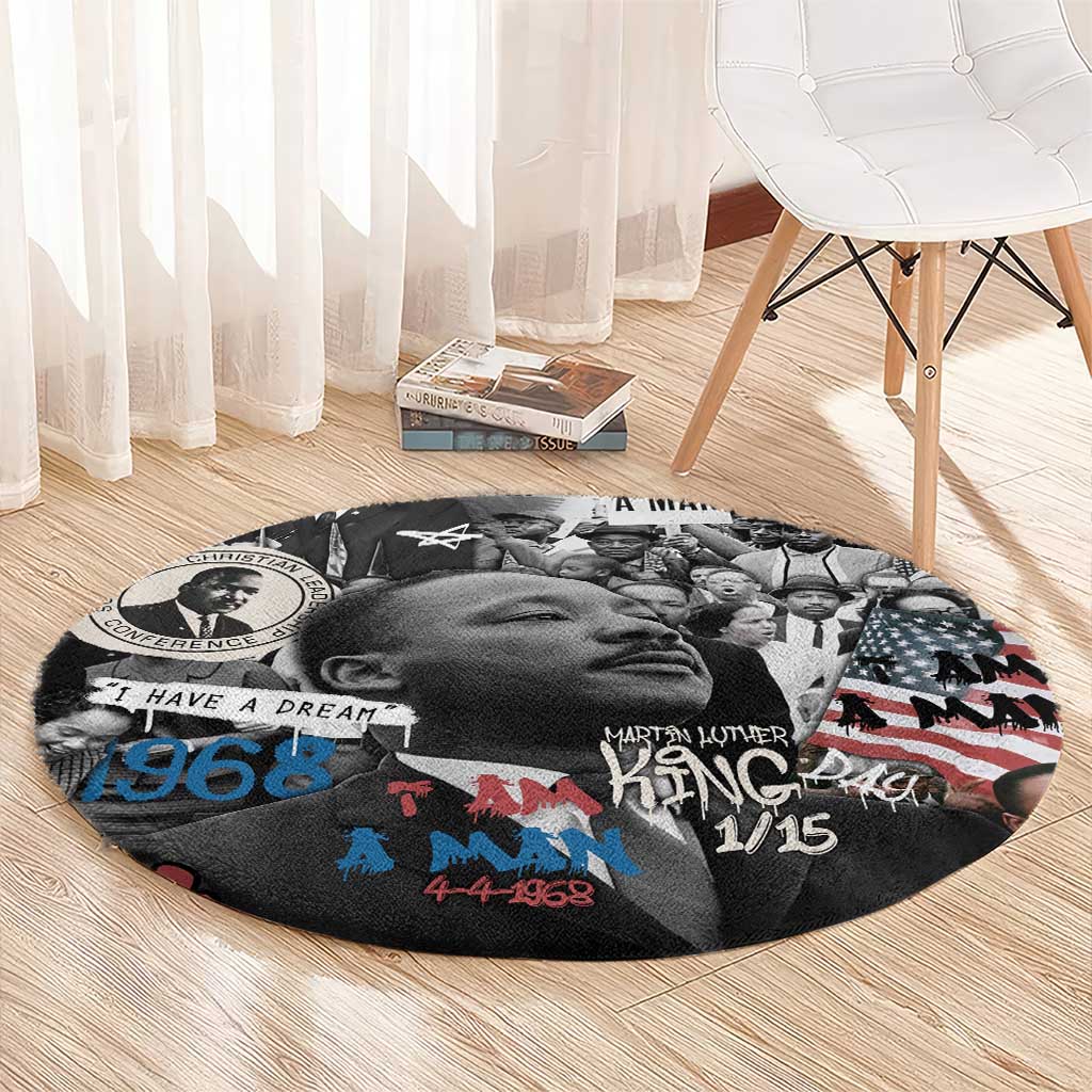 Martin Luther King Day Tribute Round Carpet Civil Rights Collage and Classic American Street Graffiti Colors - Wonder Print Shop