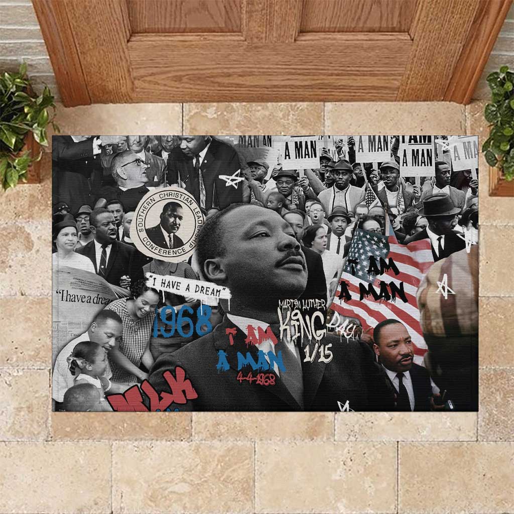 Martin Luther King Day Tribute Rubber Doormat Civil Rights Collage and Classic American Street Graffiti Colors - Wonder Print Shop