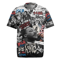Martin Luther King Day Tribute Rugby Jersey Civil Rights Collage and Classic American Street Graffiti Colors - Wonder Print Shop