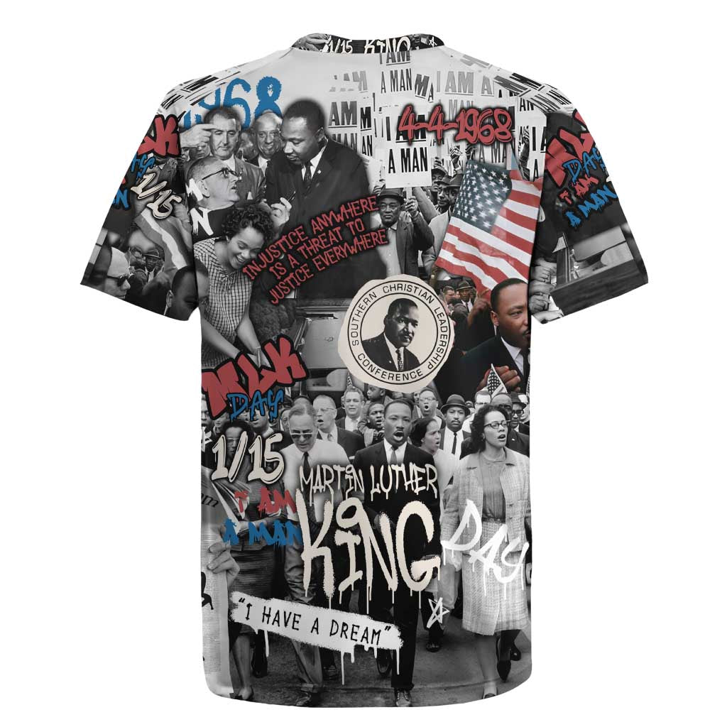 Martin Luther King Day Tribute Rugby Jersey Civil Rights Collage and Classic American Street Graffiti Colors - Wonder Print Shop
